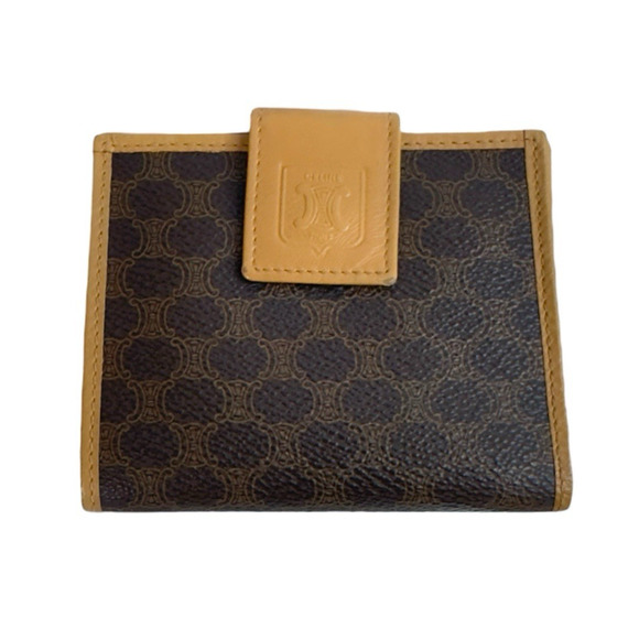 Vintage Celine Macadam Canvas Bifold Wallet Brown Tan Leather Made in Italy - Picture 2 of 16